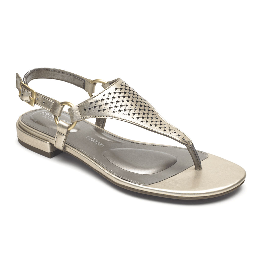 Rockport Womens Sandals Gold - Total Motion Zosia Thong - UK 968-YHIAJX